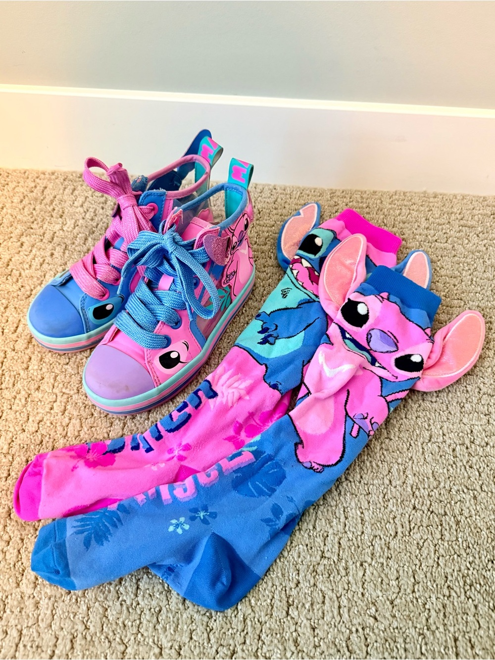 MADMIA Disney Stitch Angel Shoes 29 + Matching 3D Knee High Socks Set - Picture 2 of 7